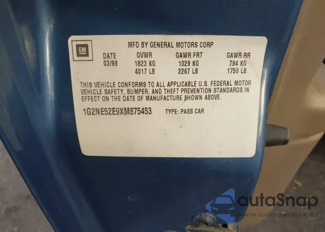 1999 Pontiac Grand Am Se z USA, uszkodzony, nr VIN 1G2NE52E9XM875453